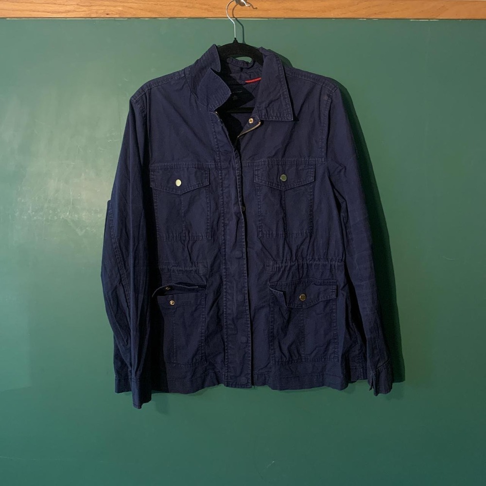 Tommy Hilfiger Navy Blue Utility Jacket Womens XL Relaxed Fit Retro Techwear